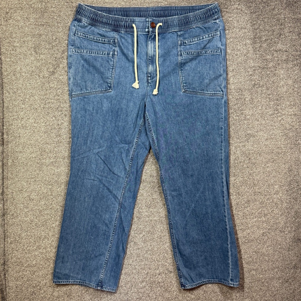 Lands End Jeans Womens 20W Blue Denim Elastic Waist Drawstring Straight Leg